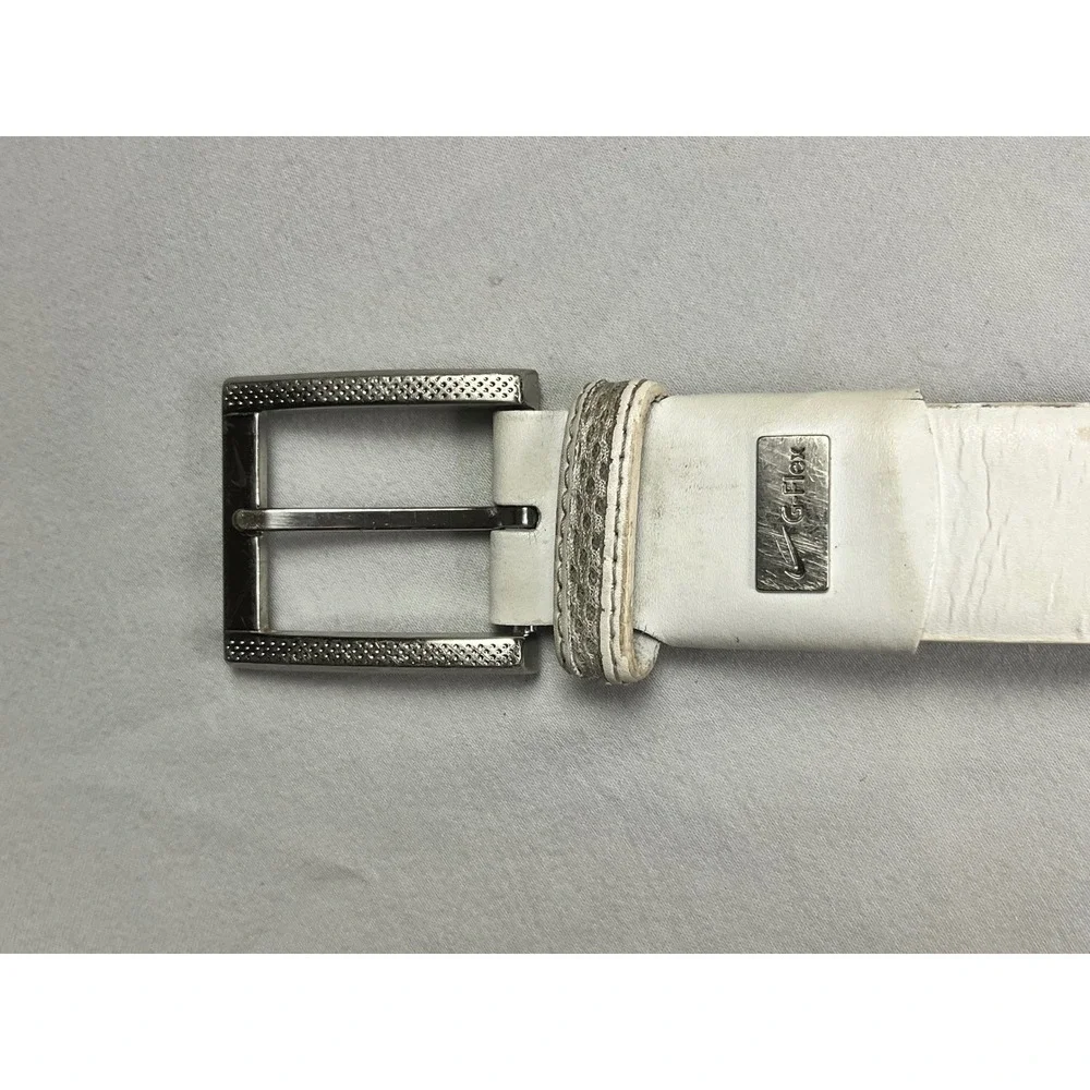 Nike Mens White G-Flex Perforated Genuine Leather Golf Belt Size 34